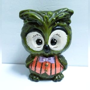 Vintage Ceramic hand painted Owl With big Eyes Bow Tie And Vest Figurine